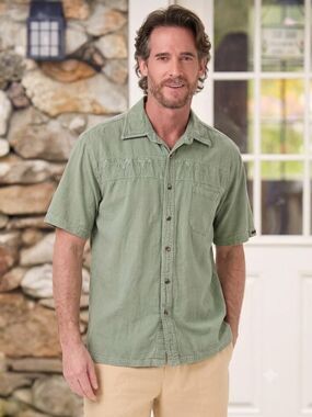 Scully Farthest Point Peruvian Cotton Palm Tree Camp Shirt Mens L Green Summer